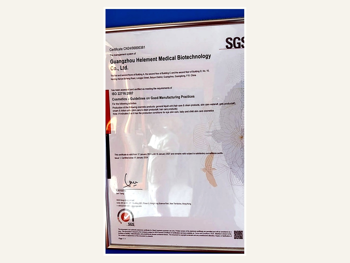 SGS ISO 22716 Certificate